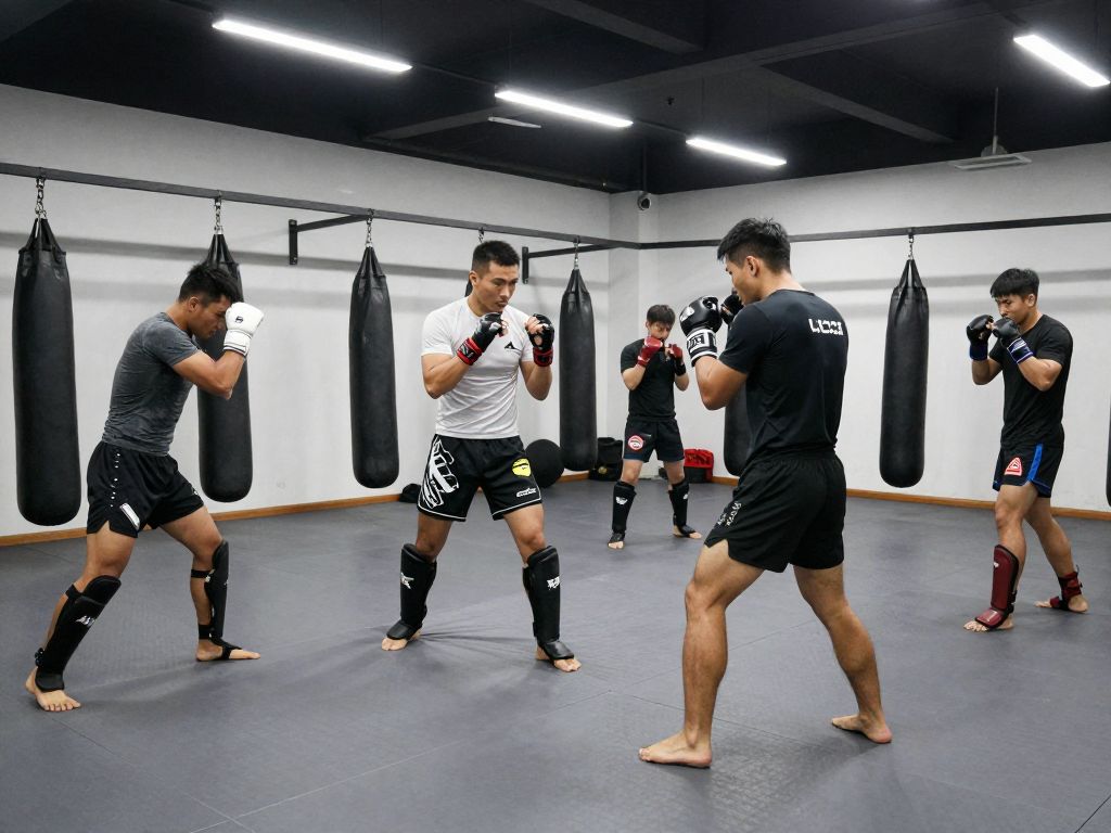 Diverse athletes training in a Phoenix MMA gym.