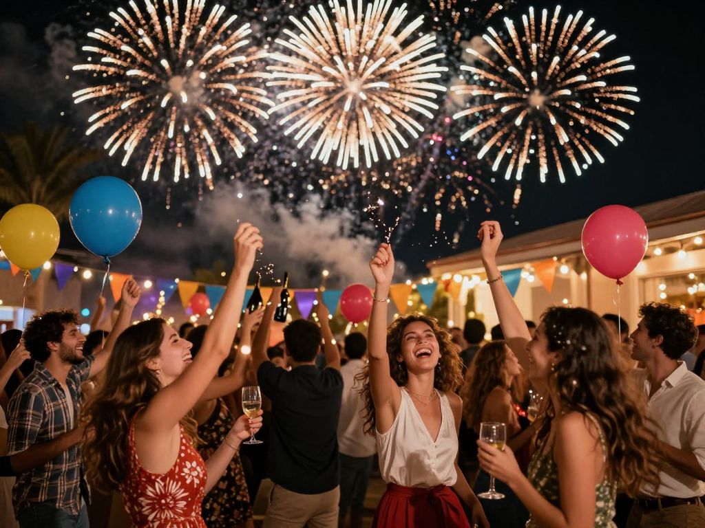 New Year's Eve celebration in Phoenix with fireworks and crowds.