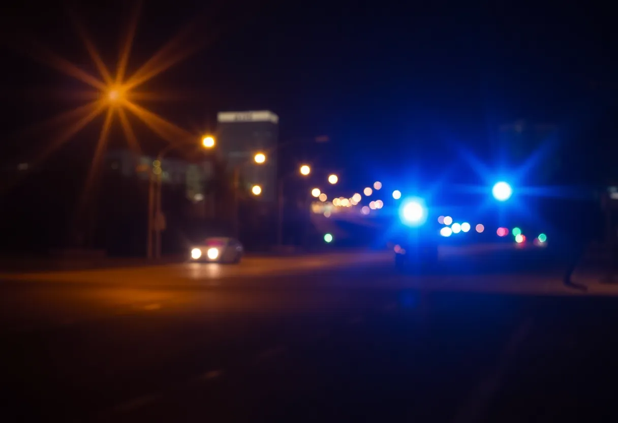 Police lights illuminating a quiet Phoenix street at night.