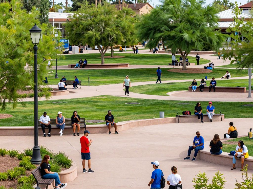 Vibrant public park in Phoenix showcasing community engagement and safety