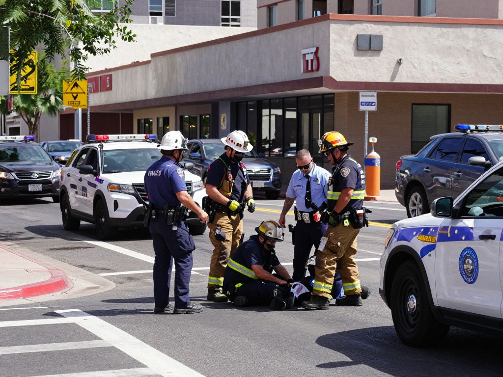 Emergency responders at a pedestrian accident scene in Phoenix