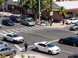 Intersection in Phoenix showing cars and pedestrians