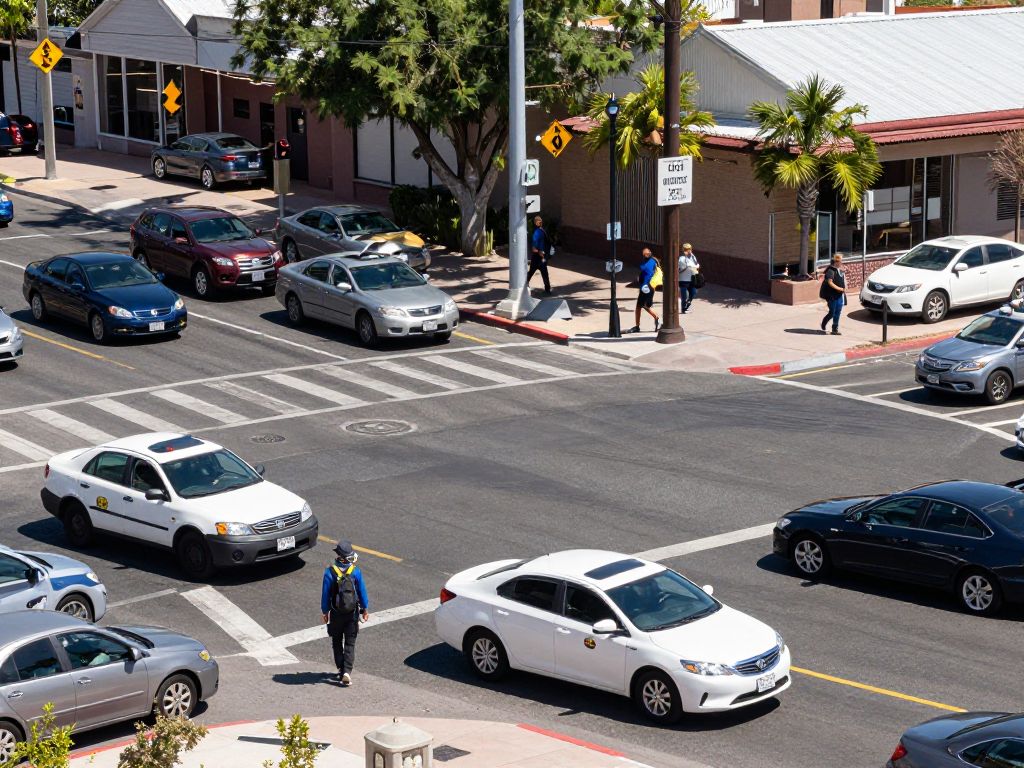 Intersection in Phoenix showing cars and pedestrians