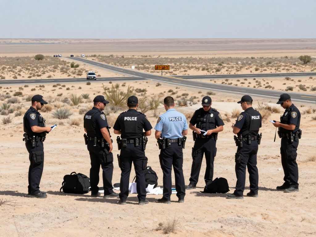 Police officers investigating a scene in the desert near Loop 101
