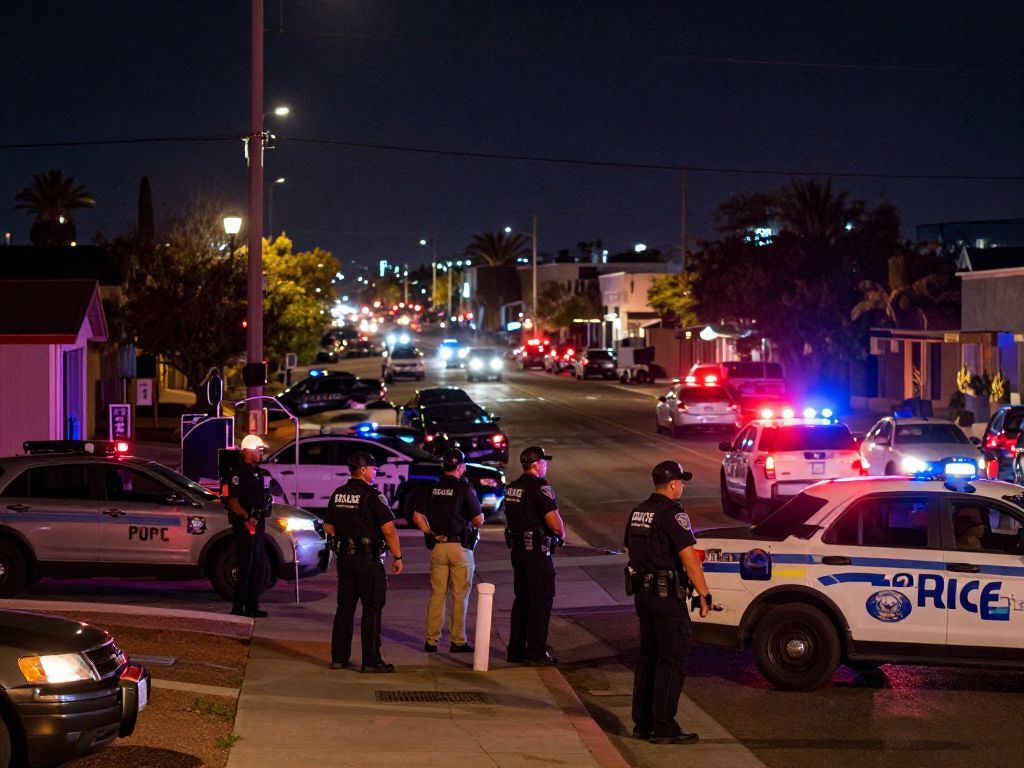 Police lights illuminating a Phoenix neighborhood at night