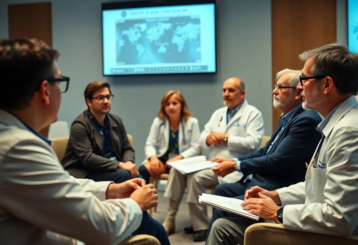 Participants at the Phoenix seminar discussing cancer treatment innovations.