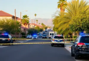 Crime scene in South Phoenix with police vehicles and tape