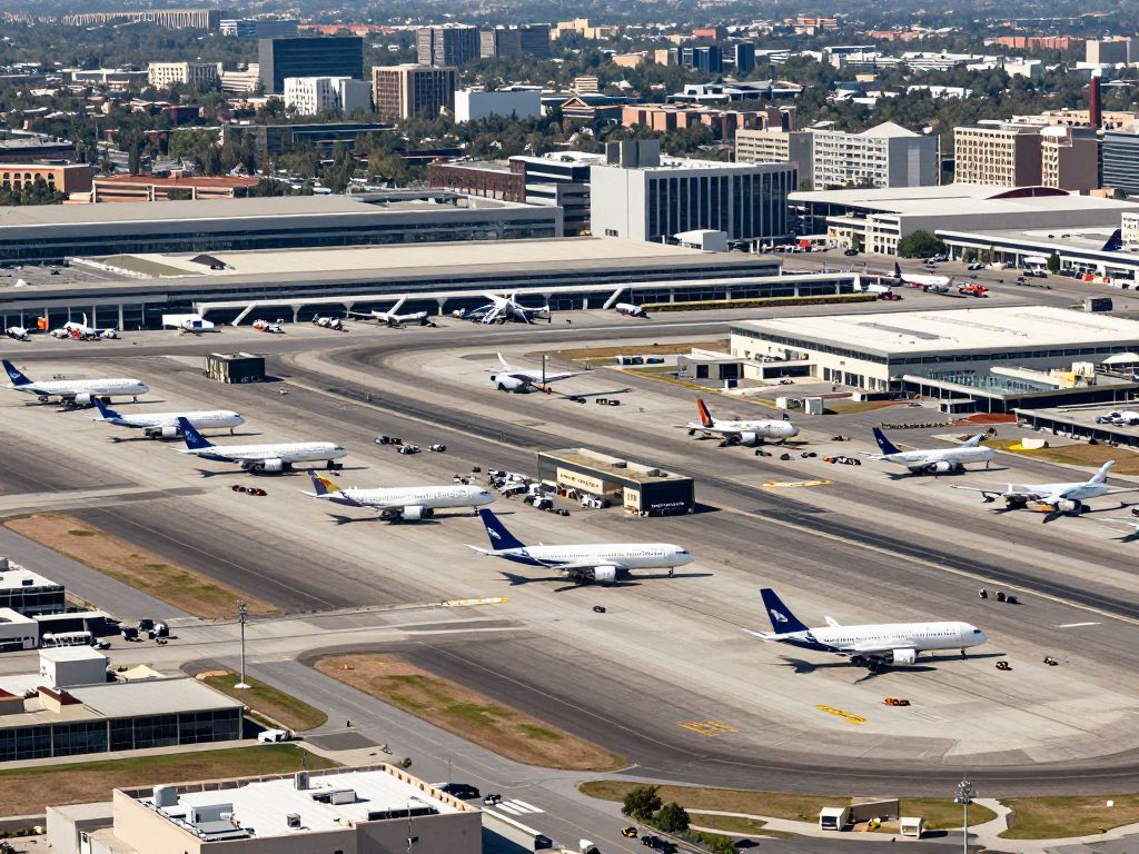 Aerial view of Phoenix Sky Harbor International Airport with active landscape.