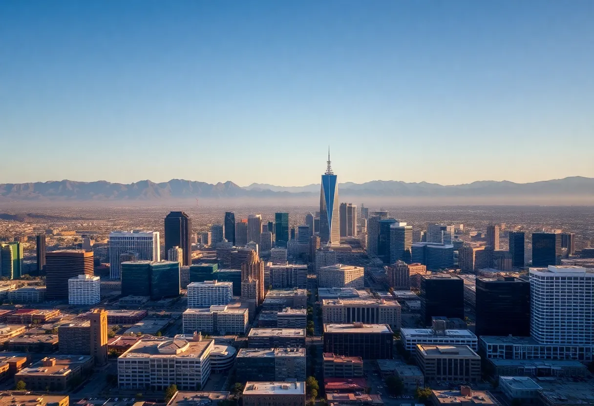 Aerial view of Phoenix skyline illustrating local businesses and economic activity.