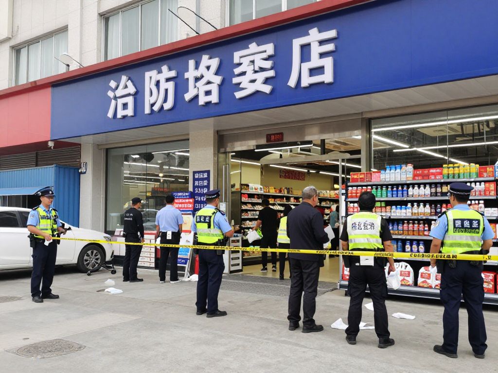 Police officers and crime scene investigators at a supermarket in north Phoenix