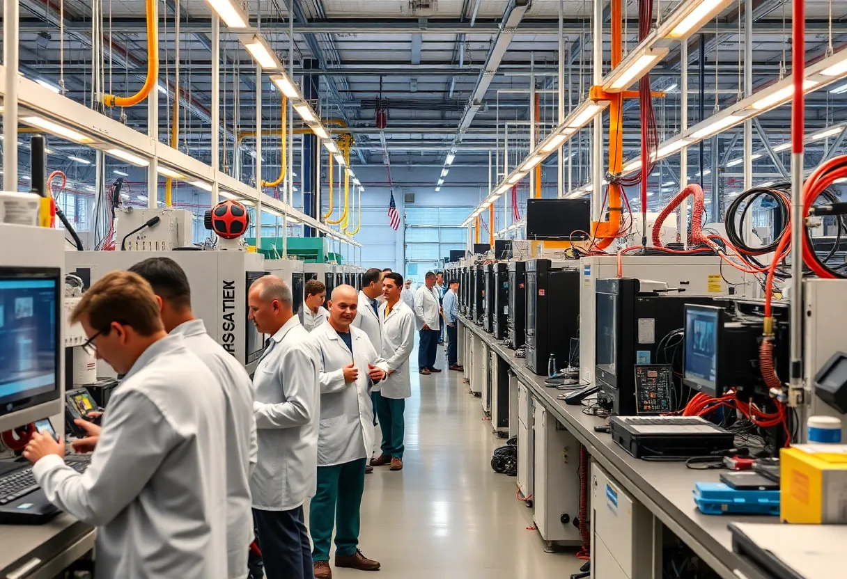 Engineers working in a semiconductor manufacturing facility in Phoenix, Arizona.