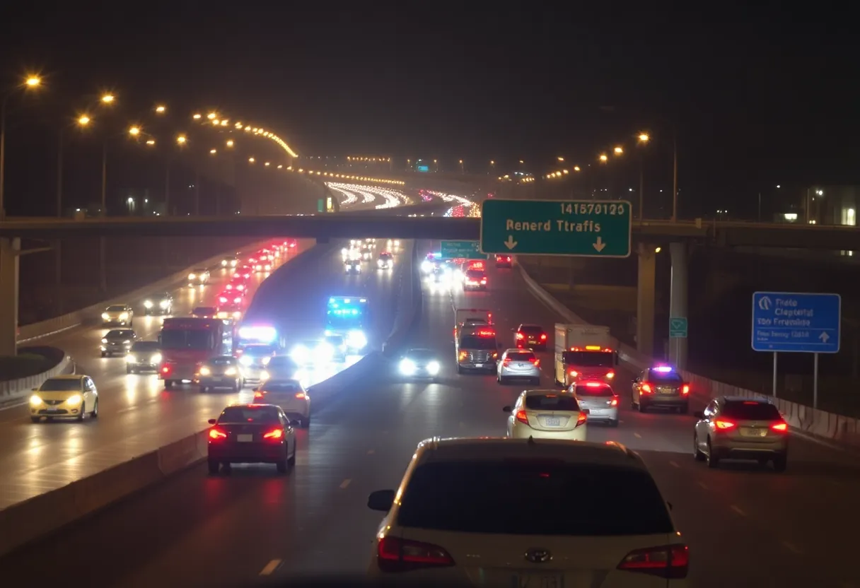 Emergency response vehicles assist at a traffic accident site on Interstate 17