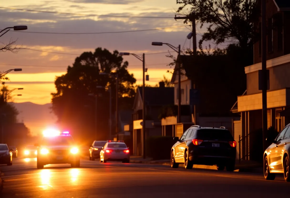 Police cars flashing lights in a Phoenix neighborhood reflecting community safety efforts