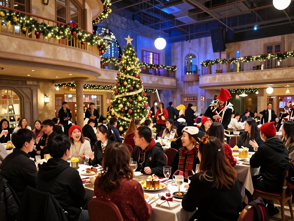 Guests celebrating at the Phoenix Yule Ball with a Hogwarts theme