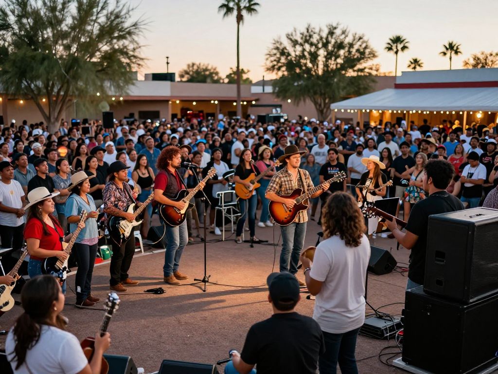 Crowd enjoying the Phoenix Showcase concert featuring local band.