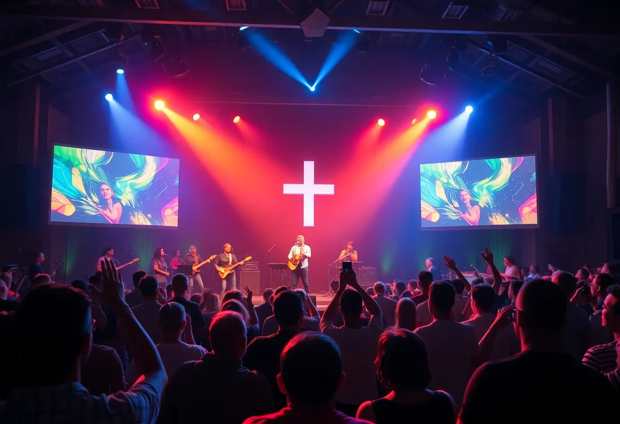 Audience enjoying energetic worship at a Rend Collective concert.