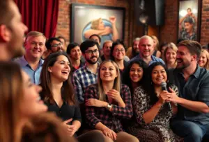Audience laughing during Russell Peters comedy performance