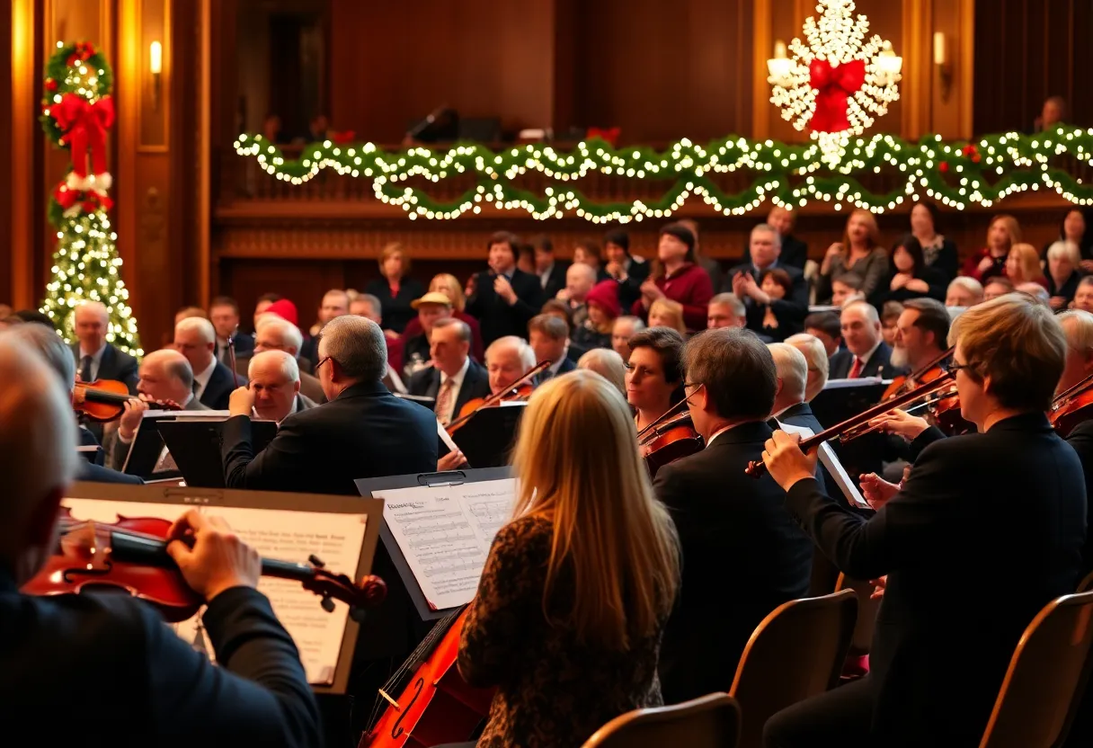 Audience enjoying a holiday concert with Santa Claus