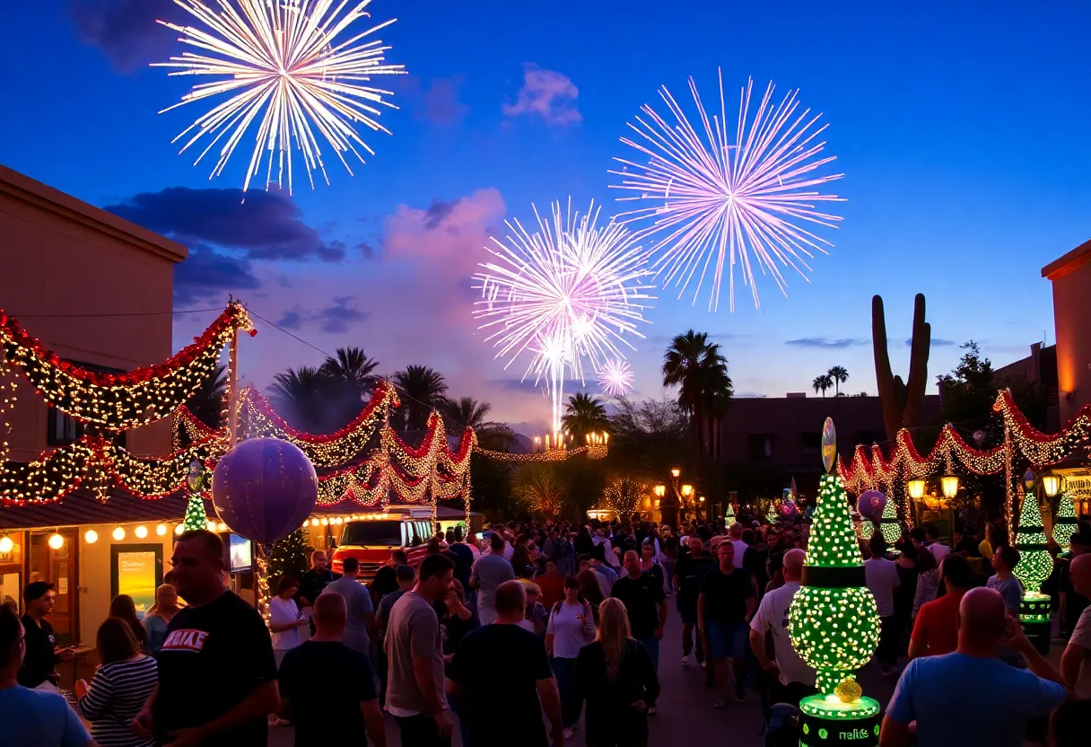 Vibrant New Year's Eve celebration in Scottsdale with fireworks and festivities