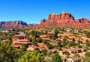 Beautiful homes in Sedona, Arizona with red rock backdrop