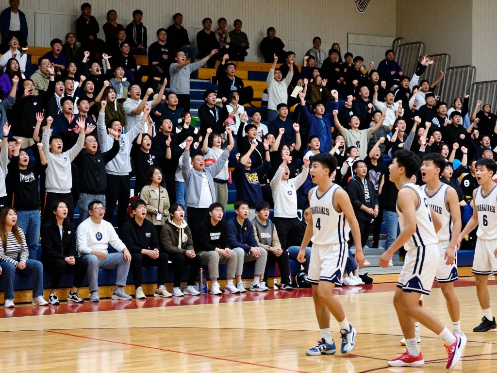 Fans celebrating during a high school basketball game