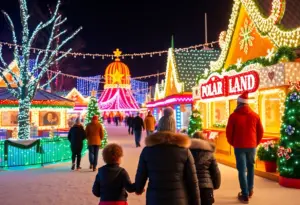 Families enjoying the Sparkling Surprise holiday light display in Surprise, Arizona