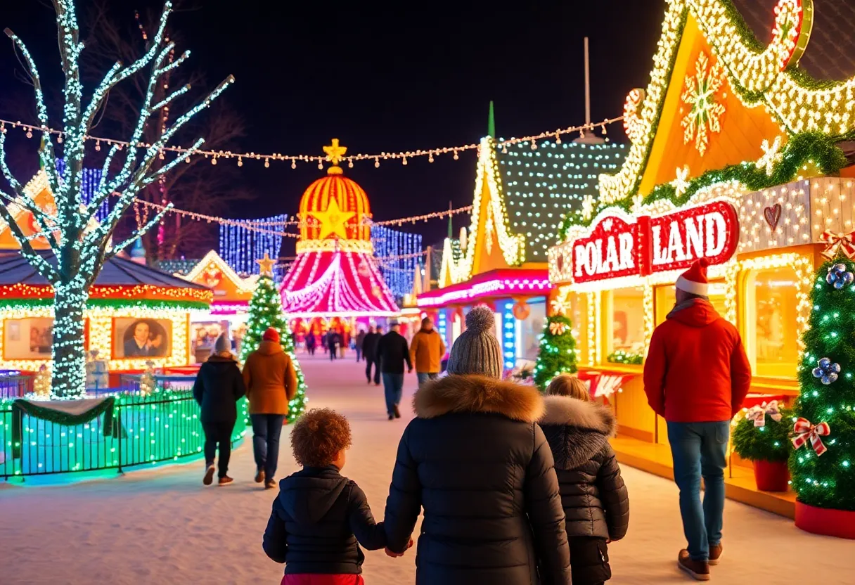 Families enjoying the Sparkling Surprise holiday light display in Surprise, Arizona