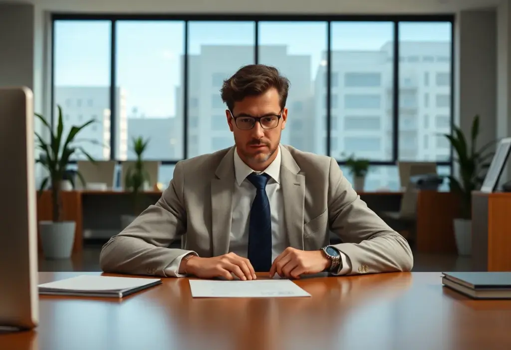 An office setting representing structured reflection and leadership decisions.