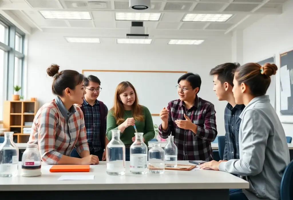 Students engaged in active learning in a chemistry class