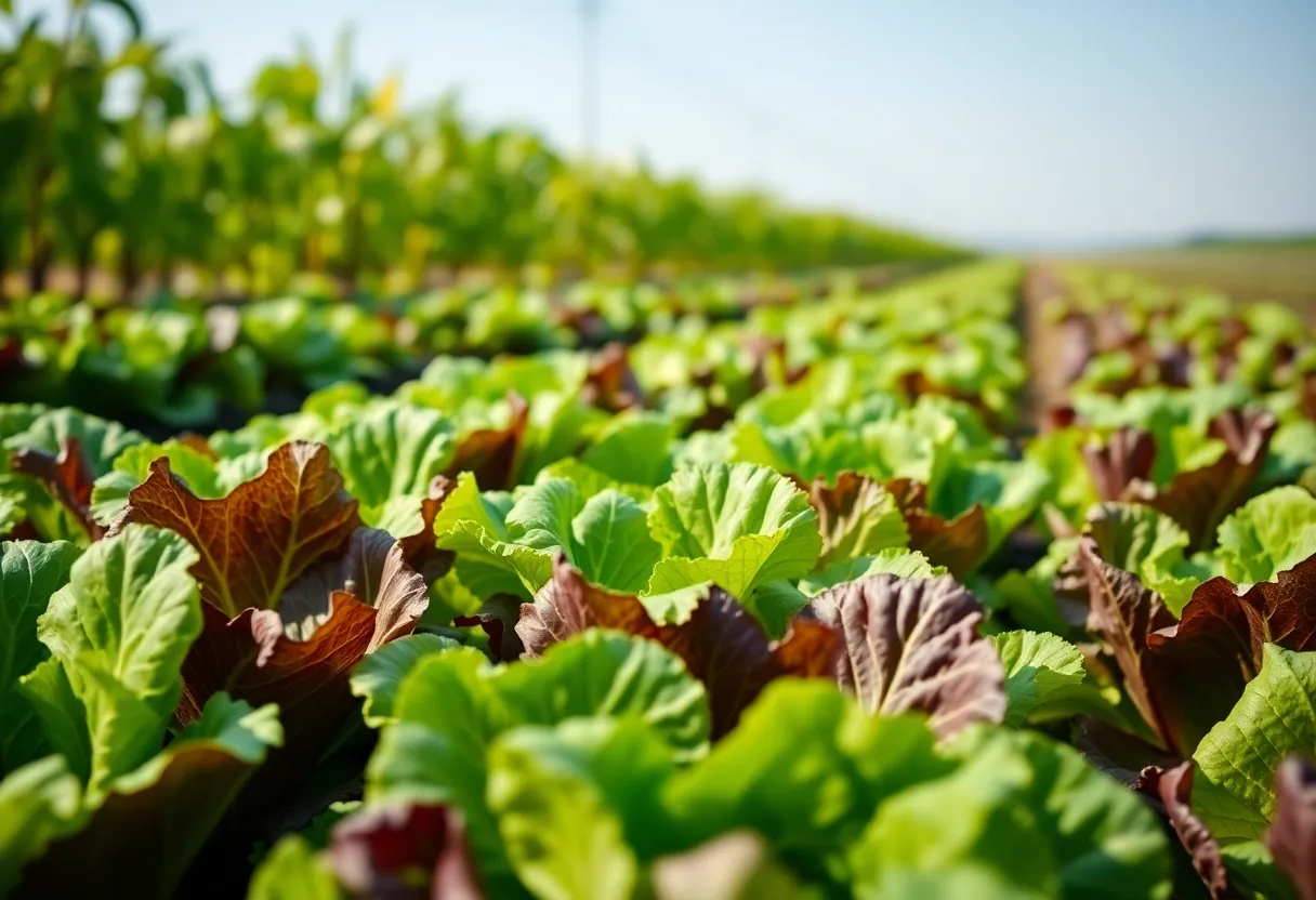 Field of lettuce grown with innovative agricultural practices in Arizona