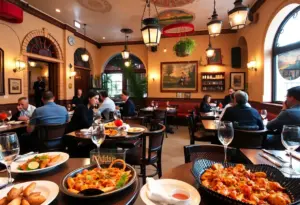 Interior view of Telefèric Barcelona restaurant with Spanish dishes