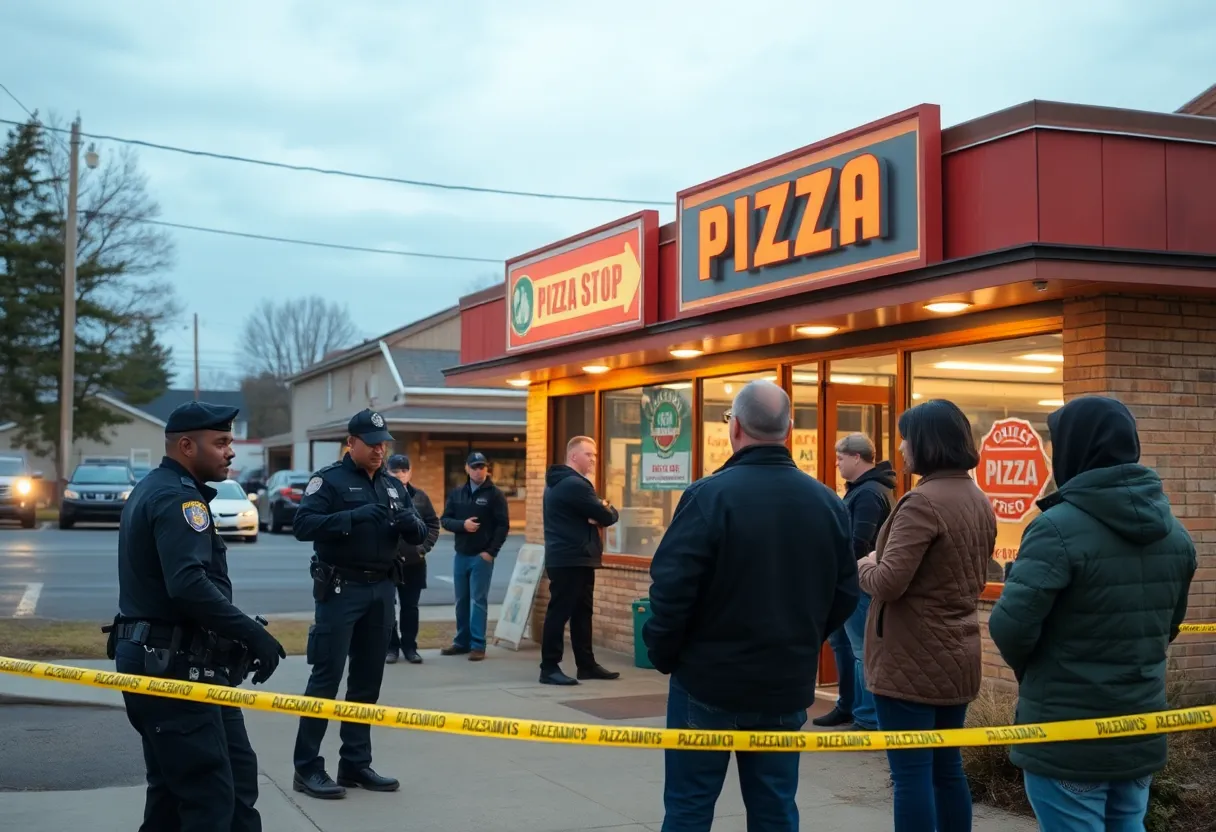 Police officers responding to a shooting incident outside a pizza shop in Tempe.