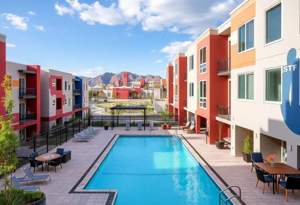 Modern student housing complex in Tempe, Arizona, near ASU.