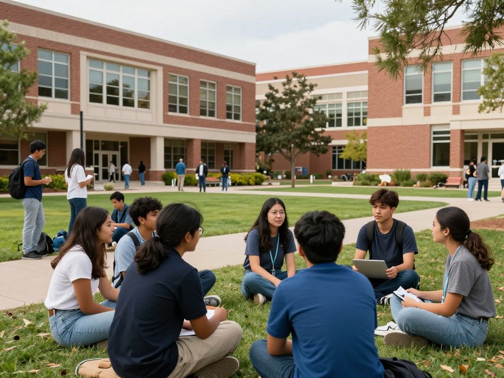 Students engaging in discussions on the campus of the University of Arizona.
