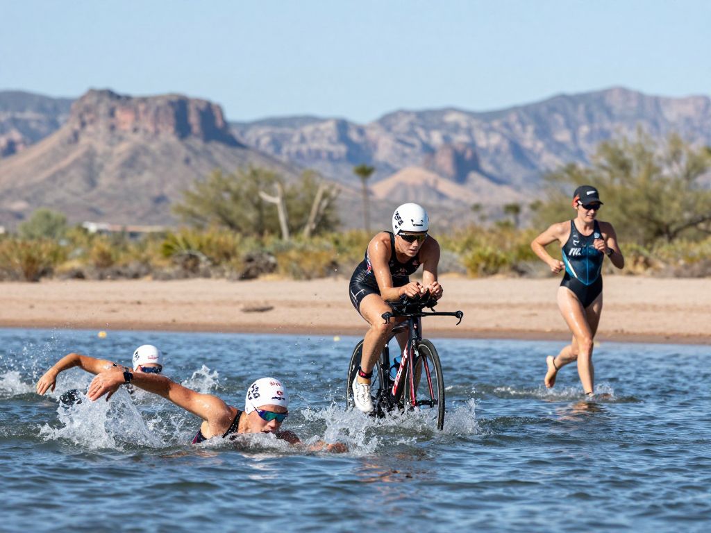 Women athletes from the University of Arizona competing in a triathlon.