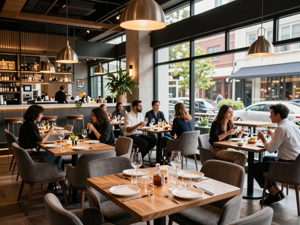 Interior of a modern steakhouse with a chic lounge and vibrant atmosphere in downtown Phoenix