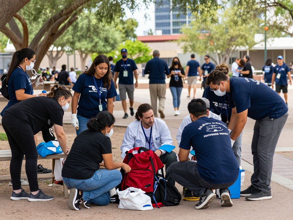 Volunteers providing medical assistance in a park in Phoenix