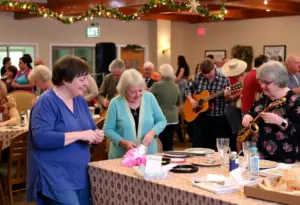 Adults participating in the Winter Reading Celebration with live jazz music.
