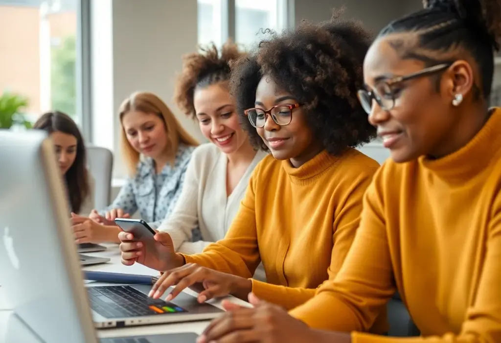 Women participating in a tech skills training session