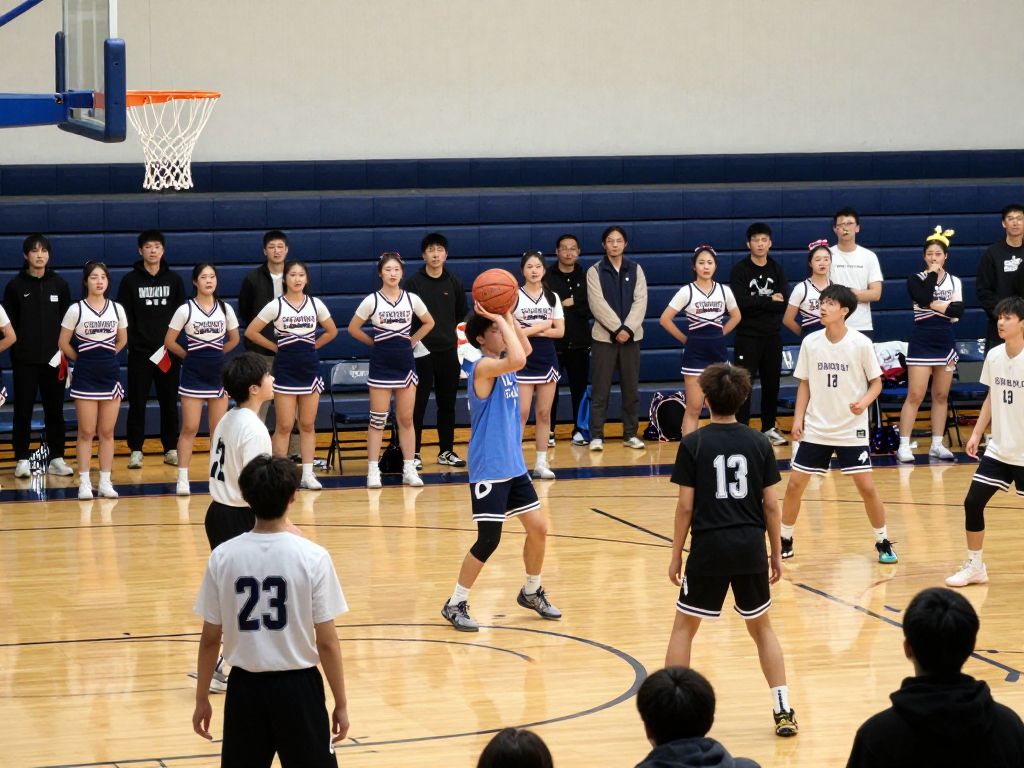 High school basketball teams in Wyoming warming up before a tournament