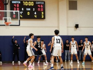 Adrian Stubbs competing in a high school basketball game.