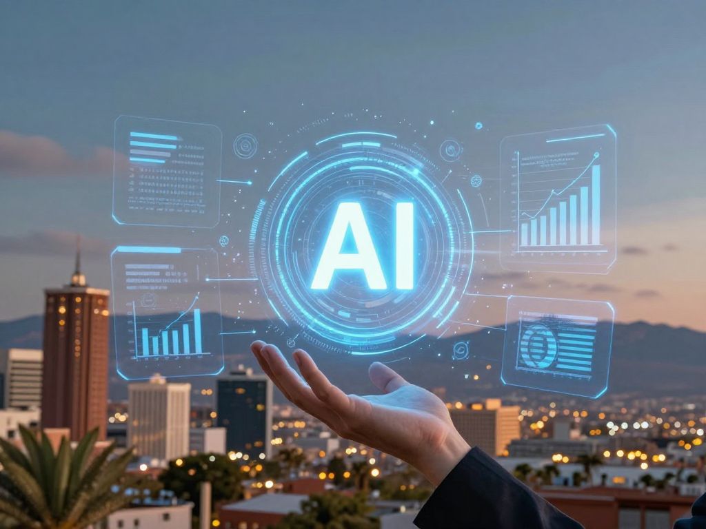 An abstract graphic depicting AI technology and business growth