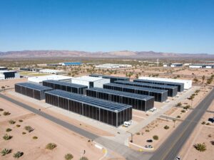 Aerial view of Arizona data centers amidst a desert landscape