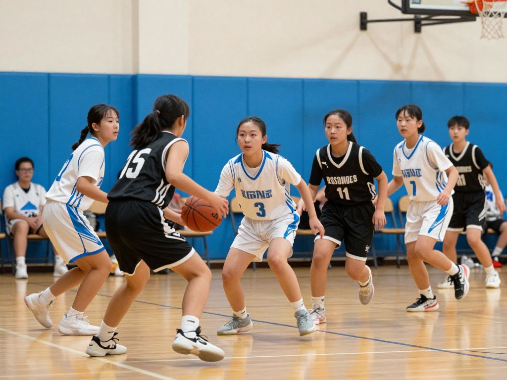Young female athletes playing basketball in Arizona.