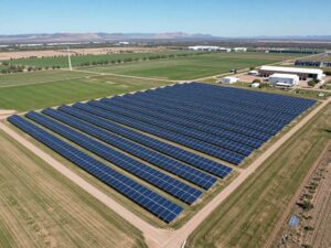 Aerial view of Arizona land for renewable energy development with solar panels