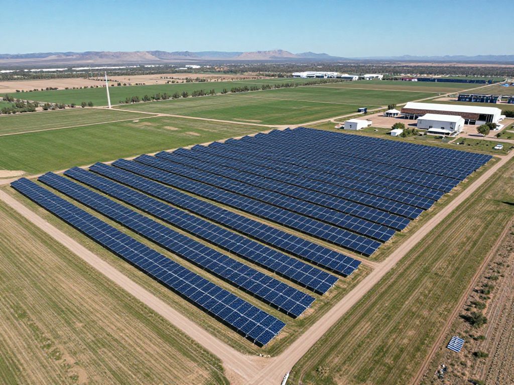 Aerial view of Arizona land for renewable energy development with solar panels