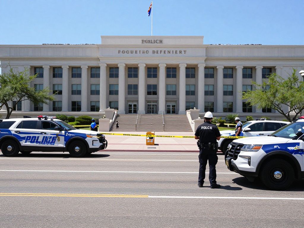 Law enforcement securing the area around the Arizona Supreme Court during the evacuation.