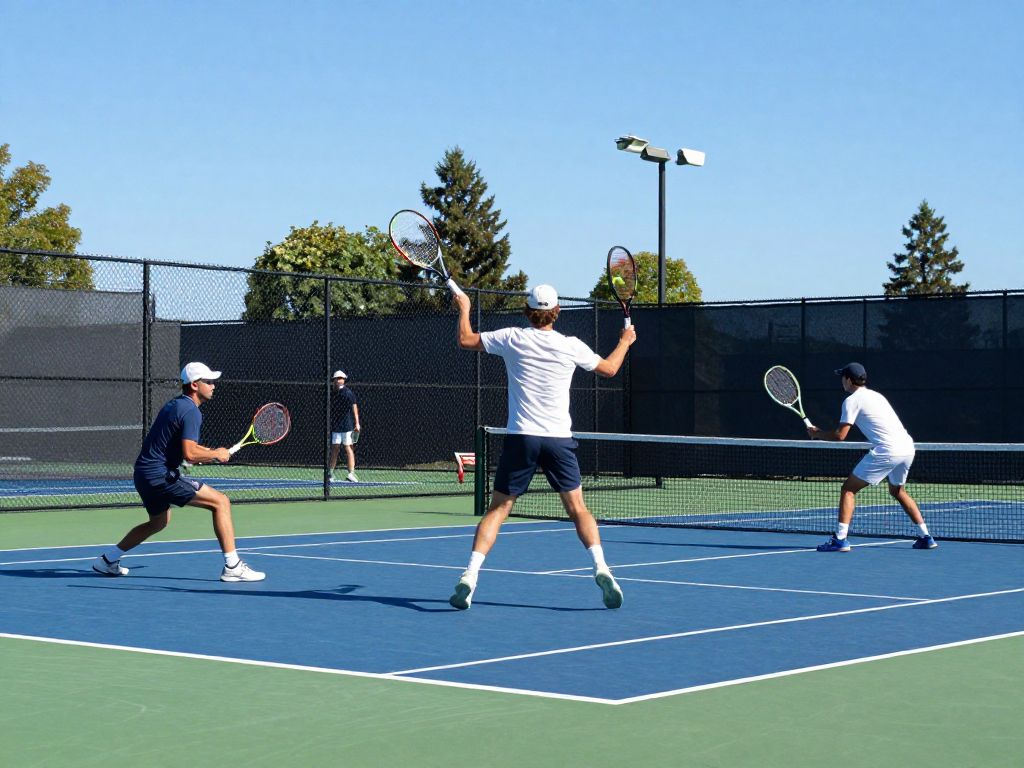 Men's tennis match featuring University of Arizona athletes in action.