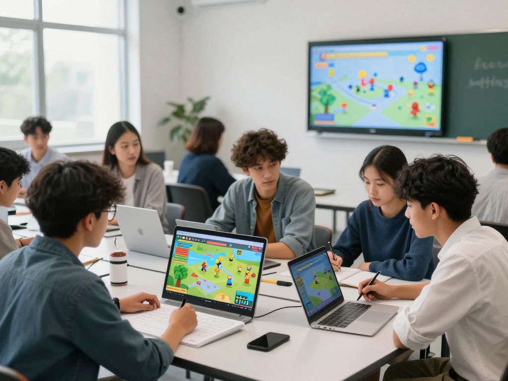 Students collaborating on a game design project at ASU's The GAME School