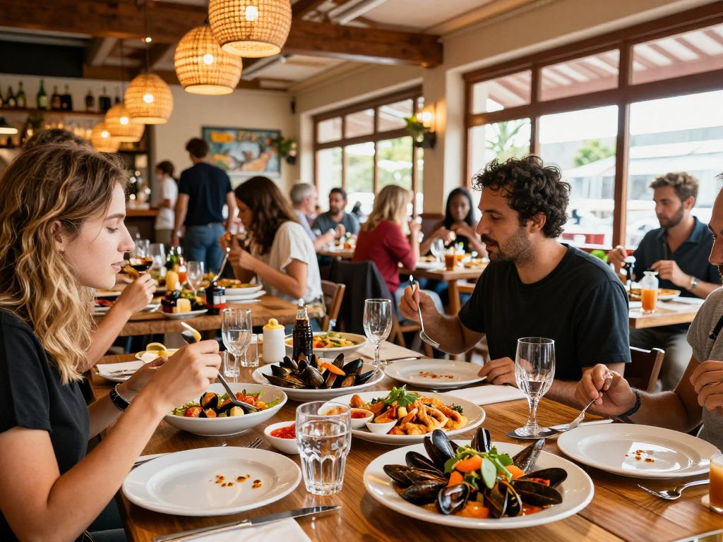 Interior view of Bar Mar restaurant featuring seafood dishes.